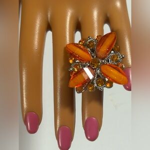 Amber Glow Radiant Floral Statement Ring Adjustable Band